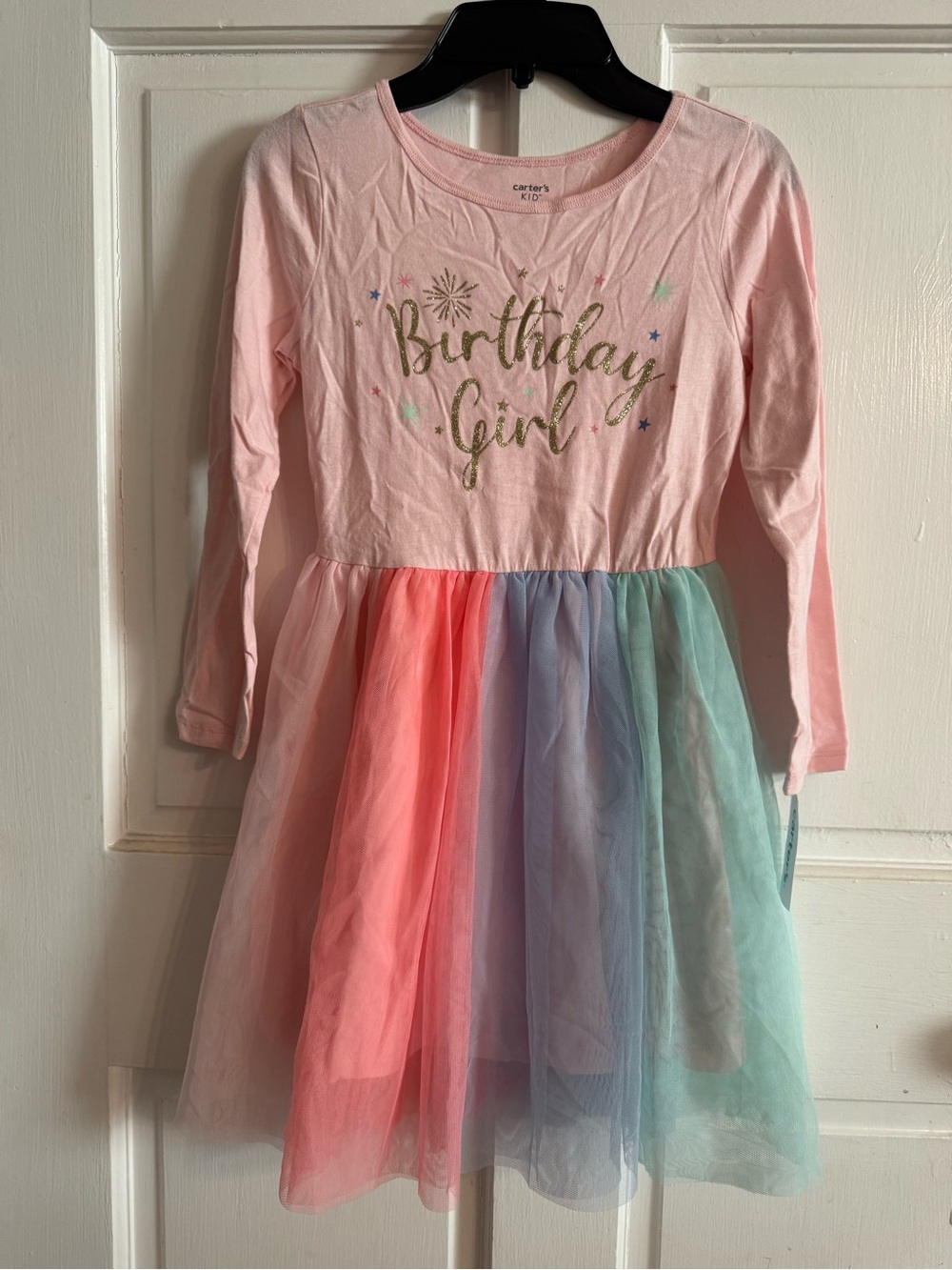 Carter's NWT Pink Long-Sleeve 'Birthday Girl' Rainbow Tulle Dress Sz 10/10A